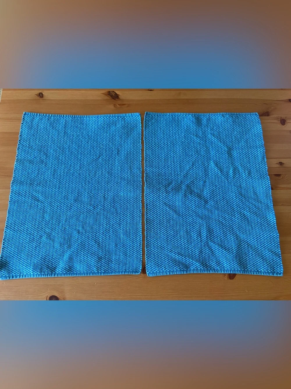 Crate & Barrel Cotton Place Mats Interlocking Blue & Green Set of 2